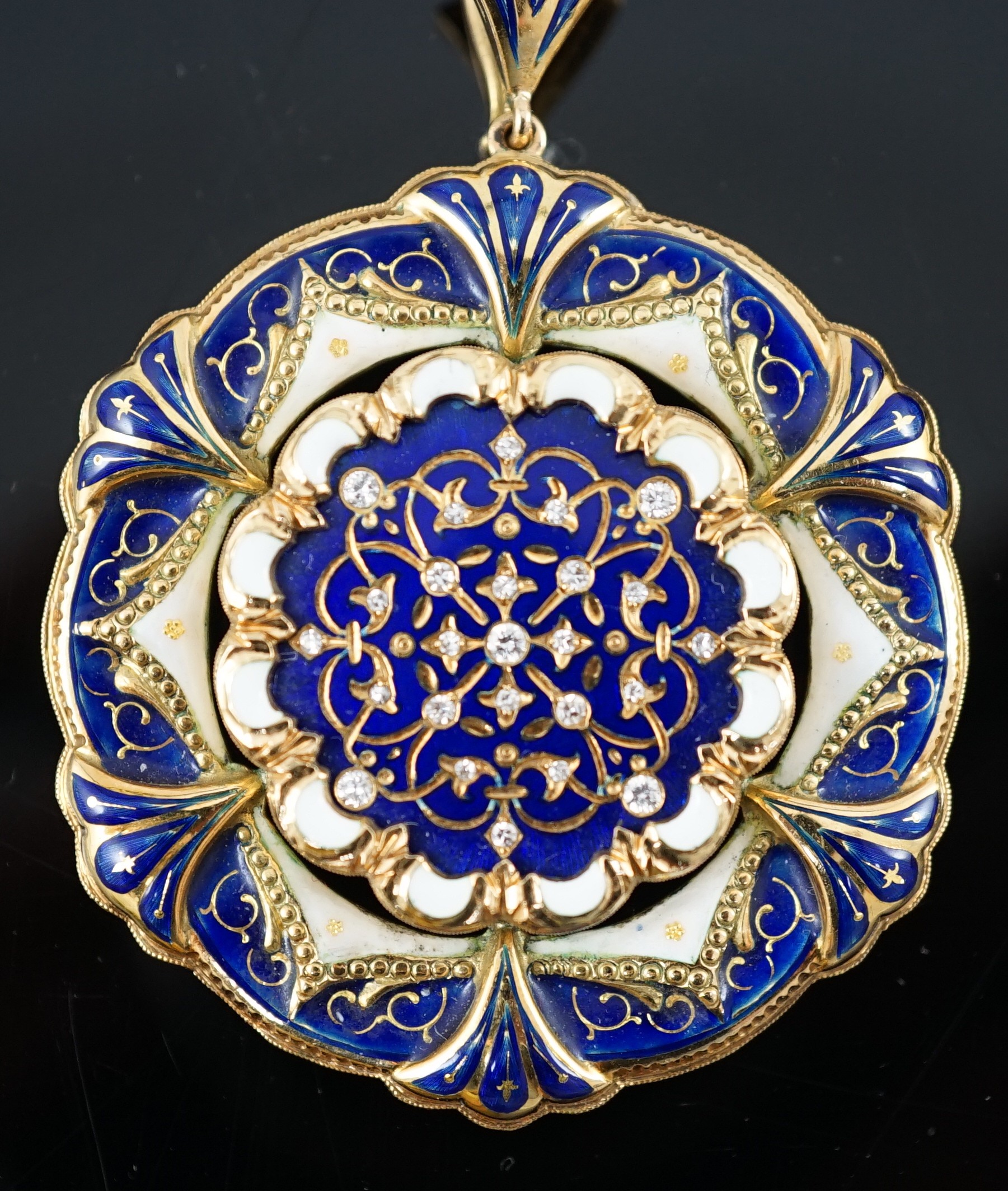A late 19th century Swiss 18ct gold and polychrome enamelled suite of jewellery, retailed by E. Meister, Zurich